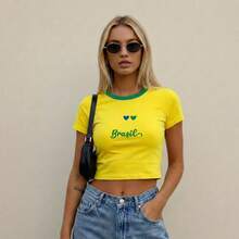Cropped T-Shirt Brazil World Cup Fan Look - Màu xanh lam - Xem 3