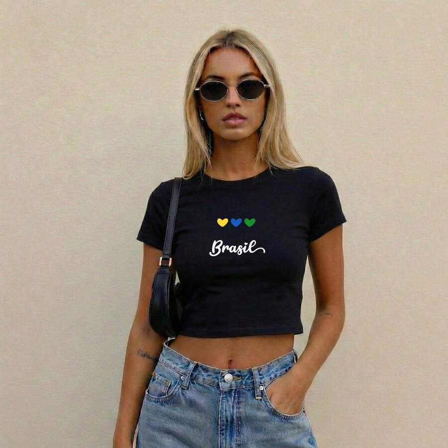Cropped T-Shirt Brazil World Cup Fan Look - 黑色 - 查看 1