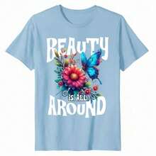 Garden Plus Size T-Shirt: The Delicate Touch Your Look Needs. - Blue - View 2