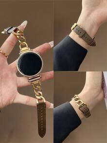 1Smm、20mm、22mm 新款人造皮革手錶錶帶，時尚通用替換錶帶，相容於 Galaxy Watch 6 40mm、Galaxy Watch 5 Pro、Galaxy Active 2、Watch G4、GT4、GT3、GT2 Pro，舒適設計，專為女性打造 - 金褐 - 查看 6