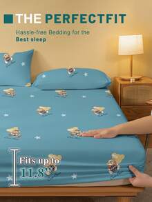 1pc Minimalist Modern Bear Print Brushed Fitted Sheet, Bedroom Printed Bed Cover, Bedding (Pillow Case Not Included) - Multicolor - View 4