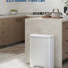 Kitchen Trash Can With Lid, Large Rustproof Step-On Metal Garbage Bin With Inner Bucket, Rear Handle, And Soft Close Lid, Durable And Stylish Waste Container - White - View 3