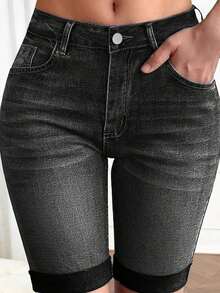 Women's Pocket Washed Stretchy Skinny Cycling Jeans - 深灰色 - 查看 13