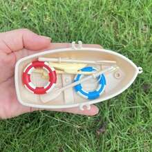 Mini Fishing Boat Model With Swim Ring, Aquarium Decor, Desktop Miniature Ornament - A - View 7