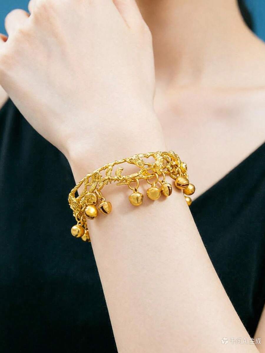 1 buah Gelang Lonceng Retro Mewah Elegan Bergaya Istana Vintage, Serbaguna & Bergaya - Emas - View 1