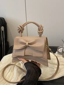 Solid Color Pleated Edge Handbag, Flap Crossbody Bag, Retro Floral Pattern Women Bag - Khaki - View 8