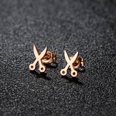 1 par de nuevos pendientes de acero inoxidable con diseño de mini tijeras lindas, estilo coreano unisex