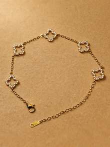 1pc Women's Fashion Elegant Four-Leaf Clover Zirconia Stainless Steel Bracelet, Suitable For Daily Wear, Party, Mother's Day Gift - New Model - View 6