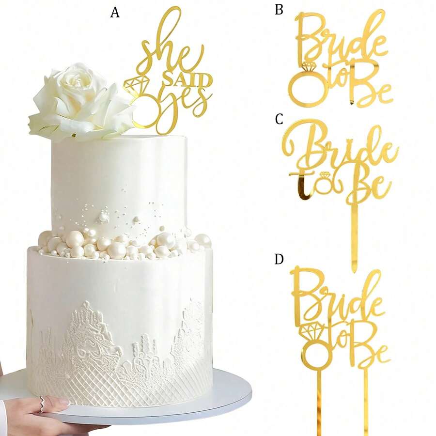 1pc/3pcs/6pcs Set Acrylic "She Said Yes" Cake Topper, Suitable For Bridal Shower, Engagement Party, Wedding Celebration - Multicolor - View 1