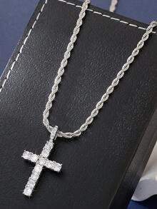 1pc Hip-Hop Cross Necklace, Inlaid With Rhinestones, Made Of Stainless Steel, Suitable For Both Men And Women, Simple And Stylish, With A High-End Feel. - Multicolor - View 2