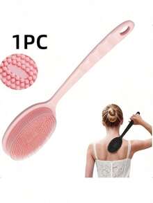 1pc Silicone Back Scrubber - Short Handle Or Handheld Body Brush Set, Double-Sided Exfoliating Massage, Soft Bristles, Rich Lather - Easy Clean Hang Dry Design, Fragrance-Free, No Battery Required - Multicolor - View 9