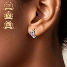 1 pièce Boucles d'oreilles licorne en argent 925 avec zircone, à la mode pour le quotidien, les fêtes, les déplacements, cadeau pour femmes - Argent - Voir 6
