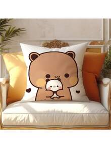 2pcs Cute Bubu & Dudu Panda Velvet Cushion Cover - Adorable Cartoon Couple Design, Text, Multiple Sizes, Valentine's Day Gift, Comfortable Square Pillow Case, Suitable For Home Decor, Machine Washable, Zipper Closure - Multicolor - View 4