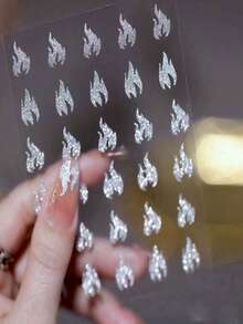 1pc Super Shiny Rhinestone Glitter Silver Butterfly Nail Art Sticker, Holographic Reflective Star Sparkle Bear Heart Shape Nail Decals - Multicolor - View 3