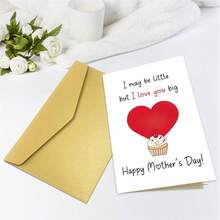 1PC Cute "I Love You Big" Mother's Day Card (With Envelope) - "I May Be Little But I Love You Big" Heart & Cupcake Illustration, Perfect For Mom/Mother's Day/Birthday, Sweet Greeting Card - Multicolor - View 3