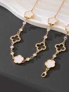 1 Set Elegant Luxury Sparkling Clover Pendant Necklace And Bracelet Jewelry Set, Suitable For Parties, Weddings And Festivals - White - View 4