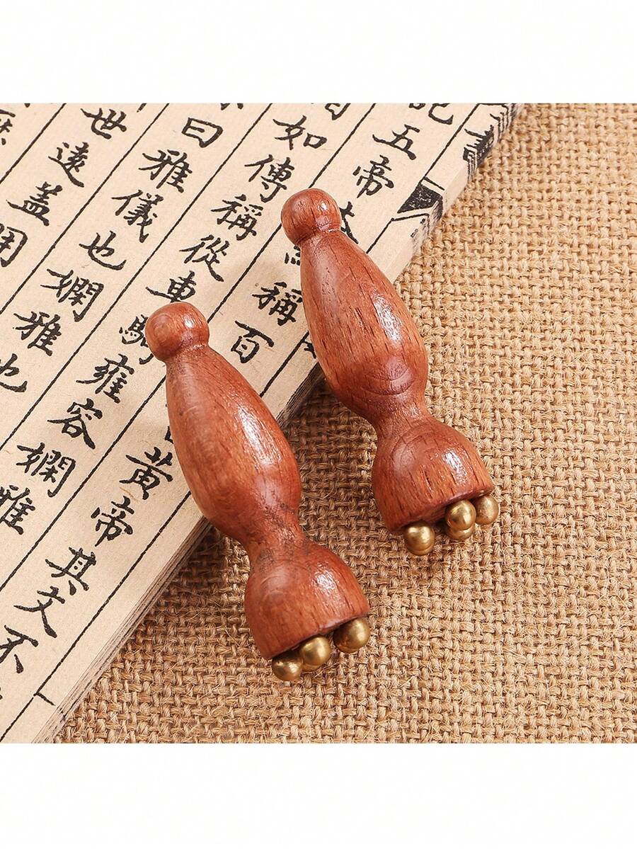 2件套面部按摩工具 - 面部按摩莲花刮痧板、纯铜眼部按摩棒、穴位按摩工具、刮痧板