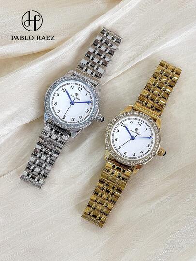  Pablo Raez 1件装 18K金女士腕表 不锈钢镶钻腕表 金色不褪色 顶级AAA品质 女士腕表 奢华正装腕表 优雅全新 华丽设计 石英表 时尚白色表盘 高品质女士流行方形腕表 50米防水 实心钢表链 按扣蝴蝶扣 休闲可爱女士小巧精致腕表 送给朋友或家人的精美礼物 适合日常生活/工作/派对装饰 毕业典礼 婚礼礼物