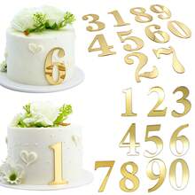 1/2 Set di decorazioni per torta in acrilico a specchio dorato con numeri da 0 a 9 di dimensioni mini, per anniversario, compleanno, matrimonio, decorazione dolci e feste - Visualizzare 2