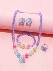5pcs Girls Lovely Butterfly Pendant Necklace, Bracelet, Ring And Earrings Jewelry Set, Suitable For Girls Daily Wear And Gift - one-size - View 11