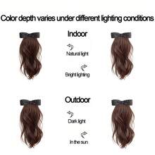 蝴蝶结波点马尾夹式假发，自然蓬松合成发接发，适合低发量马尾辫 - 彩色 - 查看 8