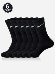 6 Pairs Black Mid-Calf Socks For Women - Black - View 7