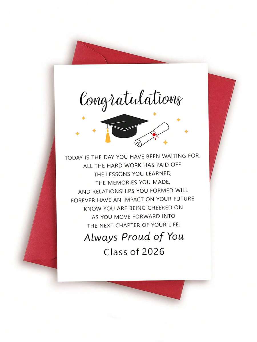 1pc Graduation Congratulations Card For Class Of 2026, Encouragement And Proud Of You Note, Premium Paper, Suitable For Friends, Teachers, And Classmates, With Envelope, For 14+ Age Group - View 1