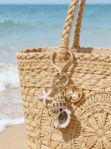 天然不对称贝壳、海星、海螺和海星装饰配件，心形扣环设计，钱包吊坠装饰，适合作为伴娘礼物，海洋风海星贝壳钥匙扣装饰，非常适合女士度假期间日常佩戴，时尚夏季海滩配饰，是母亲节、情人节和其他节日的理想礼物。 - 彩色 - 查看 3