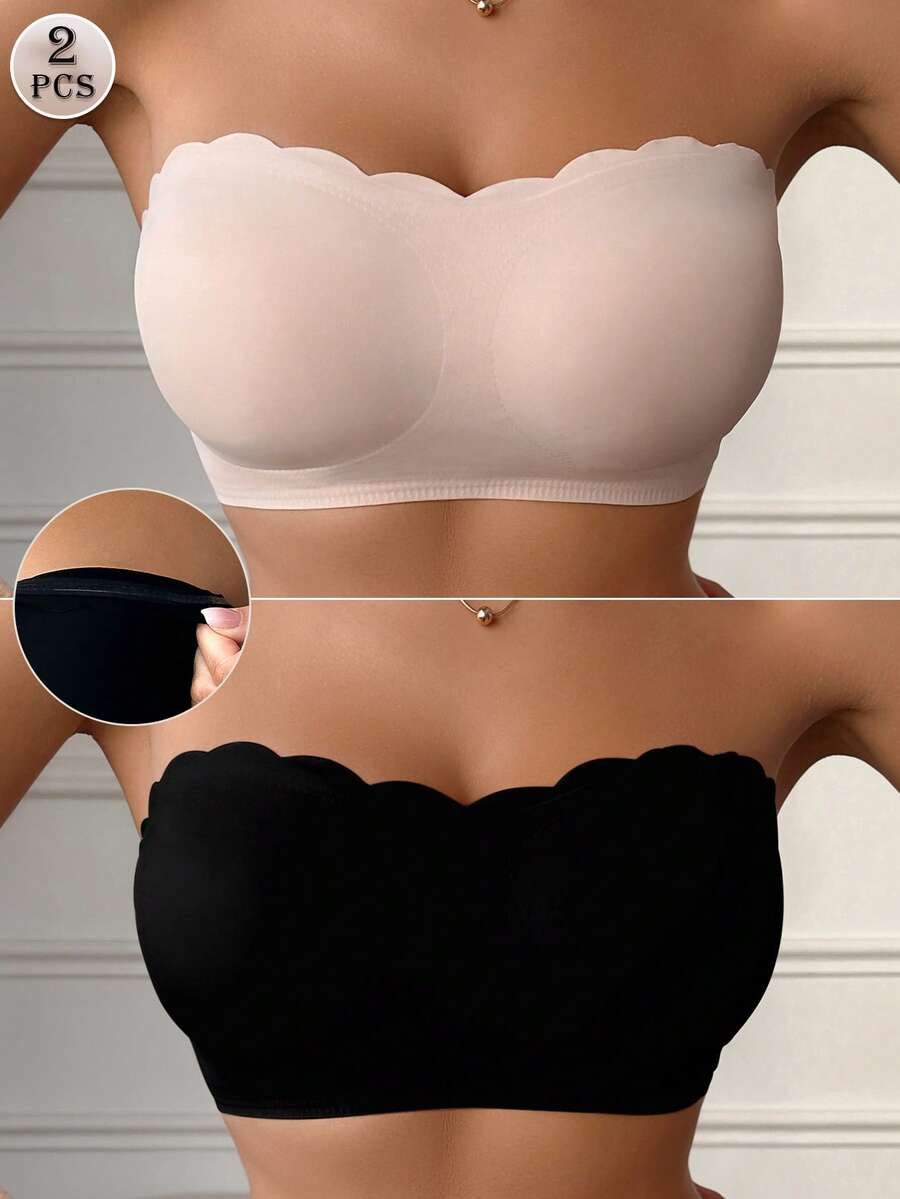 2pcs/Set Solid Color Strapless & Backless Bras, Comfortable Wireless Silicone Non-Slip Bras, Seamless Lingerie For Wedding Season - Multicolor - View 1