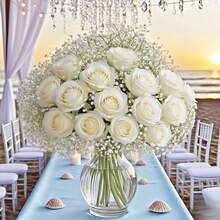 1/2/15/30朵白色玫瑰花透氣裝飾，鄉村風適合客廳、臥室或餐桌，完美適用於活動、派對、節日、露台、窗台、拍照背景、婚禮派對裝飾、週年紀念、情人節、婚禮季節和節日禮物 - 白色組合款 - 查看 12