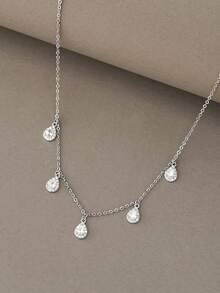 1pc Silver-Tone Necklace, Versatile Copper Cubic Zirconia Necklace, Suitable For Dates, Parties, Gifts, And Daily Wear - Silver - View 3