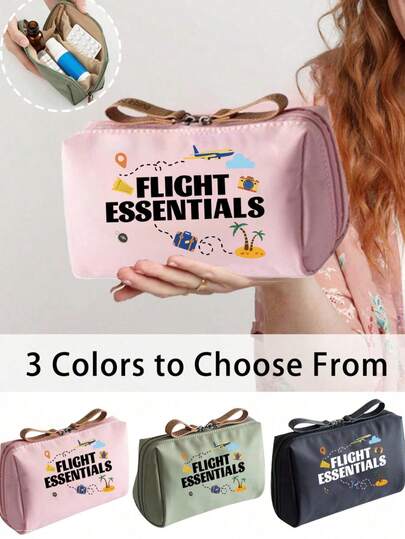 机场主题旅行收纳包，多功能化妆包，收纳包，拉链洗漱化妆护照套装 - 男女通用便携折叠旅行整理包，可机洗，飞行必备，适合空乘人员、学生、商务旅行和度假，旅行必备 - 趣味印花设计，拉链封口，生日礼物（适合送给家人和朋友）、情人节礼物、婚礼季礼物、纪念品、伴娘礼物、节日礼物（3种颜色可选）