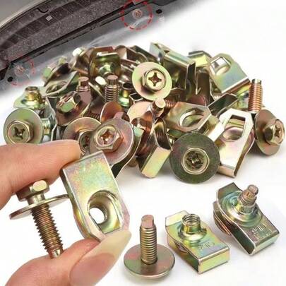 10个M6螺纹金属U型夹，带六角垫圈，汽车紧固件，适用于挡泥板、保险杠、发动机罩，防锈汽车维修安装套件