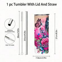 20oz Tumbler Cup Beautiful Disaster Floral Skull Butterfly Design For Edgy Women Half Skull Half Face Skeleton Aesthetic Art Graphic Birthday Or Halloween Gift For Gothic Alternative Style Lovers - 1 pc - 查看 3