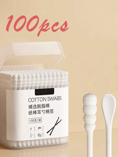 100 piezas de bastoncillos de algodón de doble extremo con diseño de espiral y cuchara para oídos, herramientas desechables de palitos de papel para la eliminación efectiva de cerumen, ideales para el cuidado personal diario y retoques de maquillaje