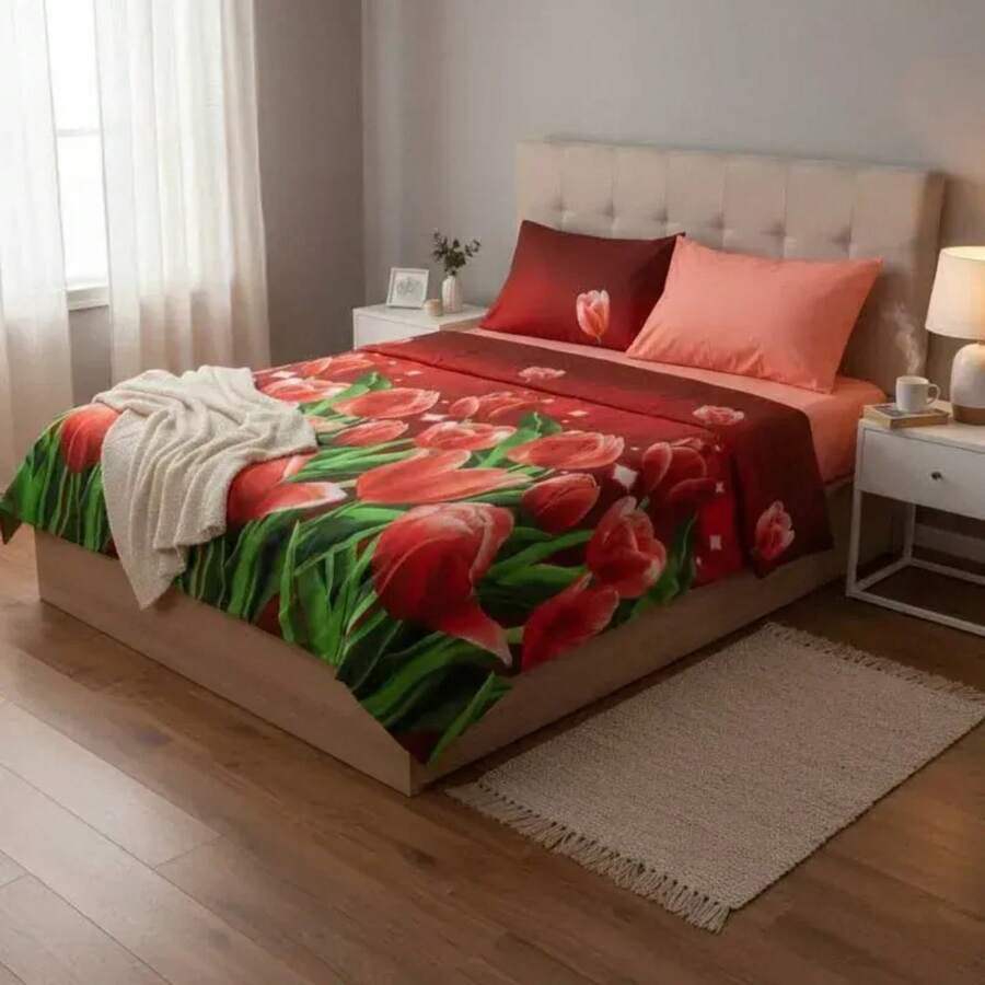 Sabana Bambu Con 2 Fundas Para Almohada Super frescas Individual - Tulipan - Ver 1