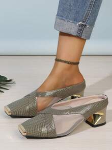 2025 New Solid Color Sexy PU Leather Metal Chain High Heel Pumps, Suitable For Party All Season - Multicolor - View 3