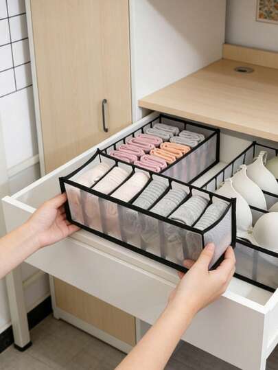 3pcs Contrast Strap Bra & Socks Storage Set, 2026, Durable Plastic Drawer Dividers, Foldable & Washable Wardrobe Organizer Boxes For Closet, Bedroom, Space-Saving Lingerie, Bra, Sock Storage Solution