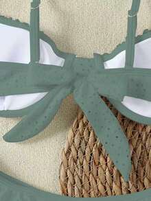 Bộ bikini nữ màu xanh ô liu khoét rỗng, viền bèo nhún đôi, ngọt ngào và gợi cảm cho bãi biển, mùa hè và mùa xuân 2026, trang phục sinh nhật cho nữ, đồ tập thể dục cho nữ, váy thanh lịch cho nữ, trang phục đi nghỉ mát cho nữ, áo thun nữ thường ngày - Màu xanh Bạc hà - Xem 8