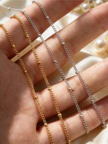 2m/Pack Minimalist Fashion DIY Chain, 18k Gold Side Bead Chain, Side Twist Chain, Spacer Bead Chain, Suitable For Making Bracelets, Necklaces, Chokers - 2m/pack - View 3