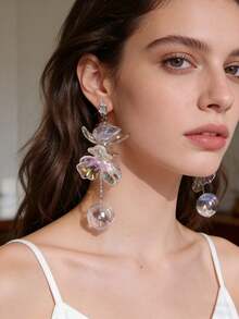 1 Pair Exaggerated Fashion Colorful Acrylic Crystal Flower Ball Earrings, Large Size Summer Casual Holiday Party Gift Beach Vacation Jewelry For Women - Acrylic Extra Large Flower - View 9