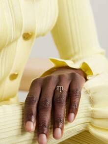 奢华独特精致创意精美珠宝 925 纯银新款时尚星座可调节链戒指，专为女孩设计 - 金色 - 查看 3