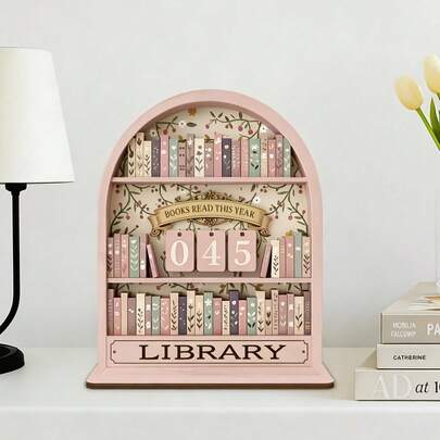 2D Retro Reading Tracker, Annual Book Count Decor - This Year's Reading Tracker Can Track Up To 999 Books. With A Base, Self-Assembly Required. Suitable For Office Books, Modern Books, Sturdy Structure, Bookshelf Decoration, Gifts For Book Lovers, Book Display And Storage, Bookshelf Counter Display, And Reading Challenge Gifts. Suitable For Readers, Teachers, Writers, And All Book Lovers.