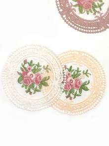 6pcs Embroidered Lace Coasters, Vintage Lace Coasters, Heat Insulation Placemats, Tablecloth Decor, Round Photography Props - Multicolor - View 5