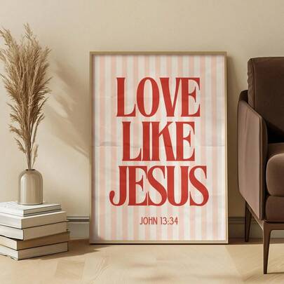 1 pieza Regalo cristiano del Día de San Valentín, Póster "Ama como Jesús", decoración maximalista roja, arte con versículo, impresión de fe audaz, creativo para el Día de los Mejores Amigos, adecuado para decoración del hogar, decoración de habitación, decoración de dormitorio, decoración de sala de estar, decoración de baño, decoración de pared, opcional con marco de pared.