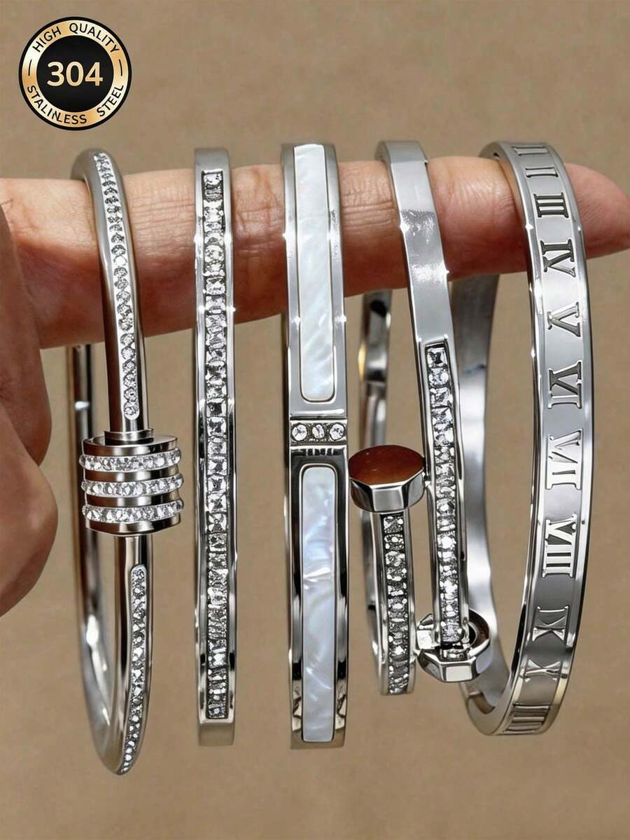 2026 New Stainless Steel Rings, Multi-Style Design (Roman Numerals, Four-Leaf Clover, Rhinestone Etc.), Versatile Commuter Luxury Accessory, Stackable, Hypoallergenic, Niche Design, Holiday Gift
