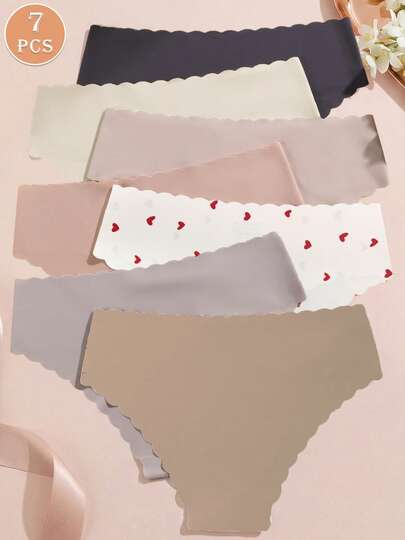 7件套女士舒适透气爱心印花无痕内裤，日常穿着及运动/瑜伽适用