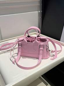 Fashionable Solid Color PU Drawstring Mini Handbag, Metallic Color Crossbody Shell Bag For Women - Pink - View 2