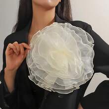 Elegante broche hecho a mano de 28CM con forma de rosa de encaje, Pin Floral exagerado francés a para mujer, regalo de joyas de LA9H - Negro - Ver 3