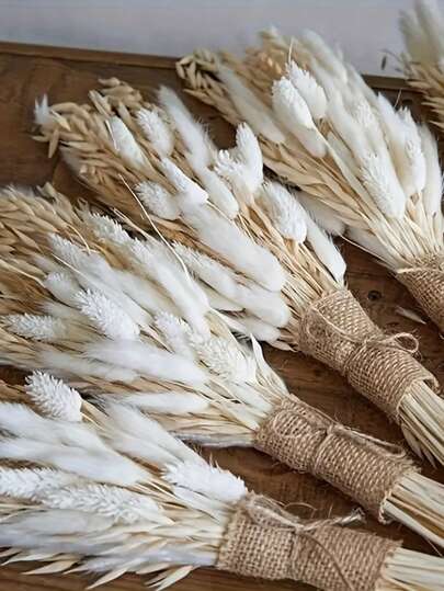 33 Stems Elegant White Bunny Tails Bouquet - Approx. 42cm Long, Natural Dried Bunny Tails & Flowers, Suitable For Boho Wedding, Home Decor, Party, Autumn Harvest, Farmhouse DIY Vase Arrangement, Photography Props, Gift Box, Necklace, Brooch And Scented Candle